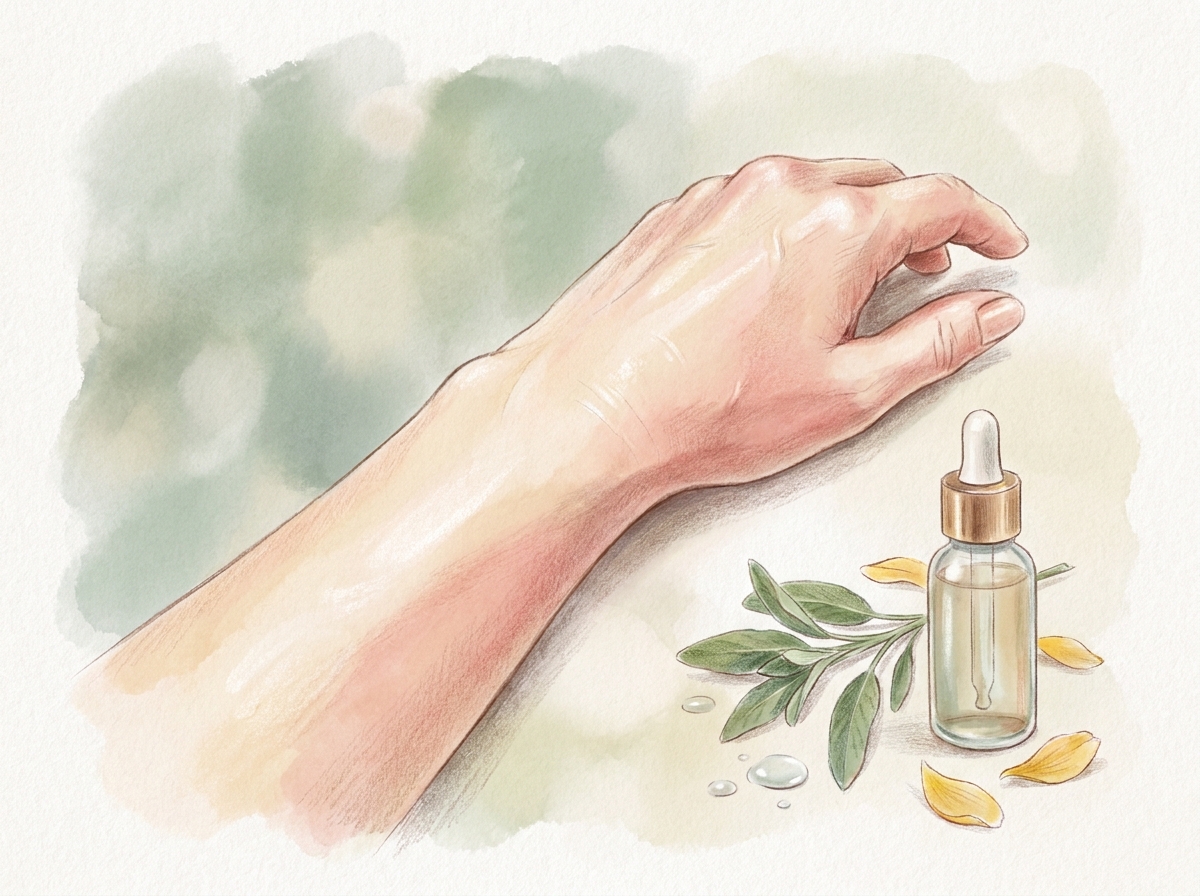 close-up of mature woman’s upper arm showing improved skin texture after using moisturizer